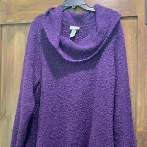 E390-EUC Catherines Purple Cowl Neck Off Shoulder Acrylic/Poly Sweater Size 2x
